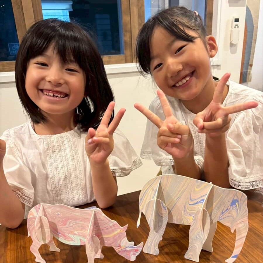 エリプラペーパーで立体アニマルをマーブリング