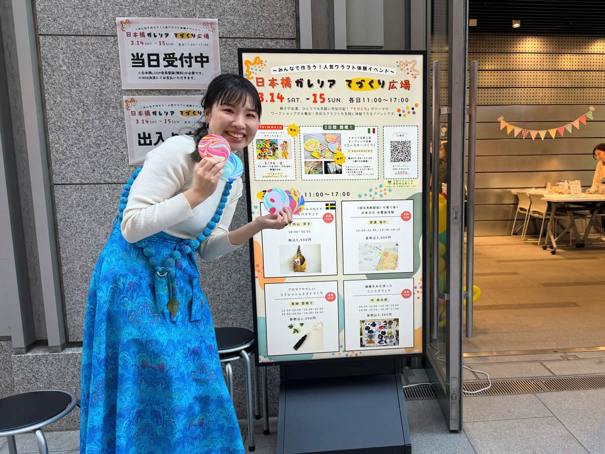 日本橋高島屋S.C.『ガレリア日本橋』ワークショップ_コースターづくり_マーブリングアーティストらっくあまるも